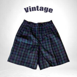 Vintage Giorgio Sant Angelo Blue and Green Plaid Wool Bermuda Shorts Size 14